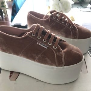 Superga Blush Velvet Platform Sneaker